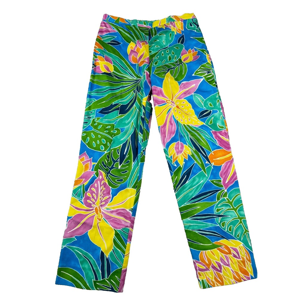 Lauren Ralph Lauren Women's Tropical Floral Pants Size 6 Blue Straight Leg